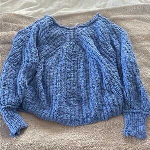 Free People Textured Blue Crew Neck Sweater